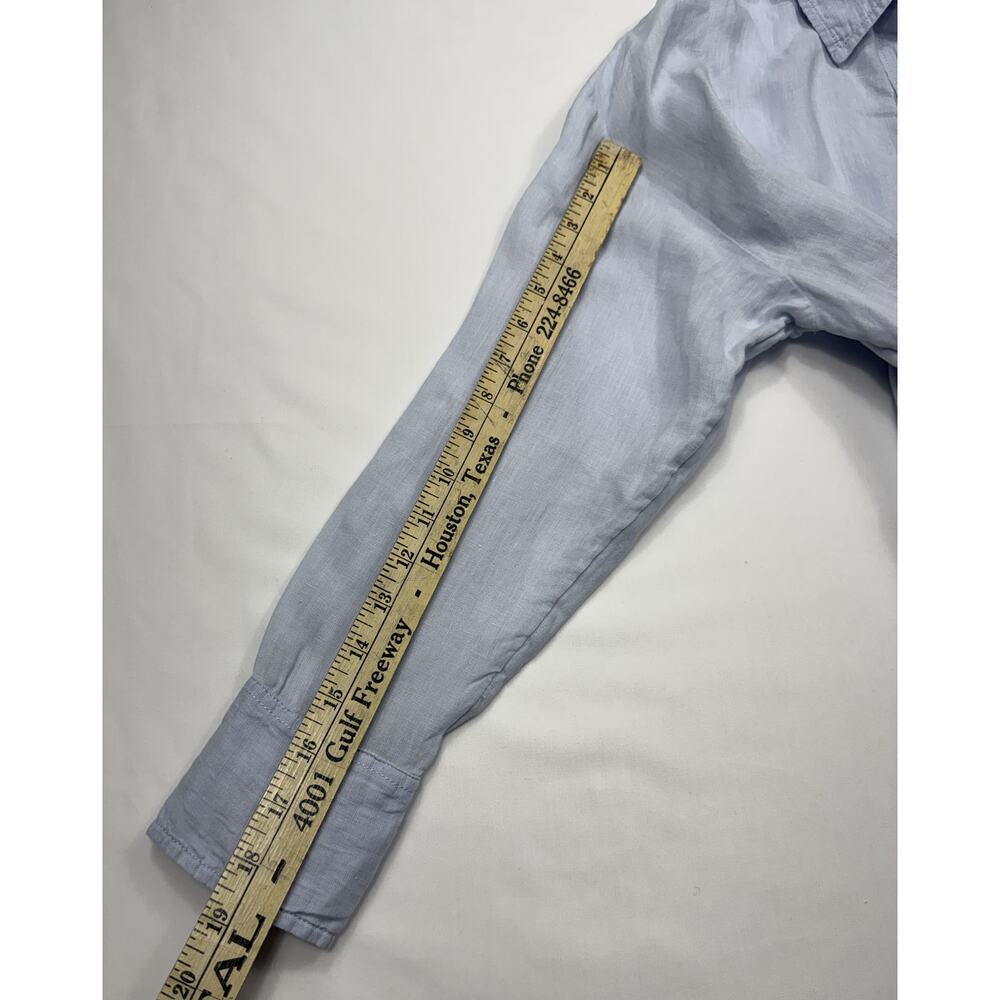 Anthropologie Maeve blue 100% linen button-down shirt oversized high-low hem - Picture 12 of 14